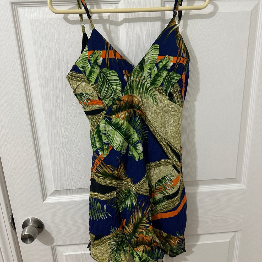 Tropical Leaf Print mini dress